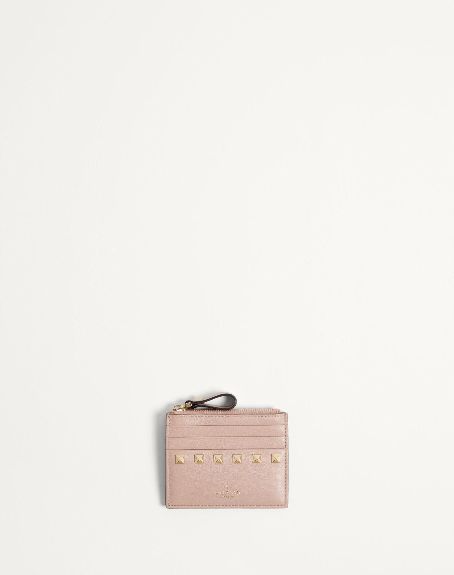 Rockstud Calfskin Cardholder With Zipper Product Image