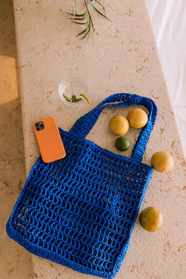 Somewhere In The Tropics Woven Tote In Royal Blue Product Image