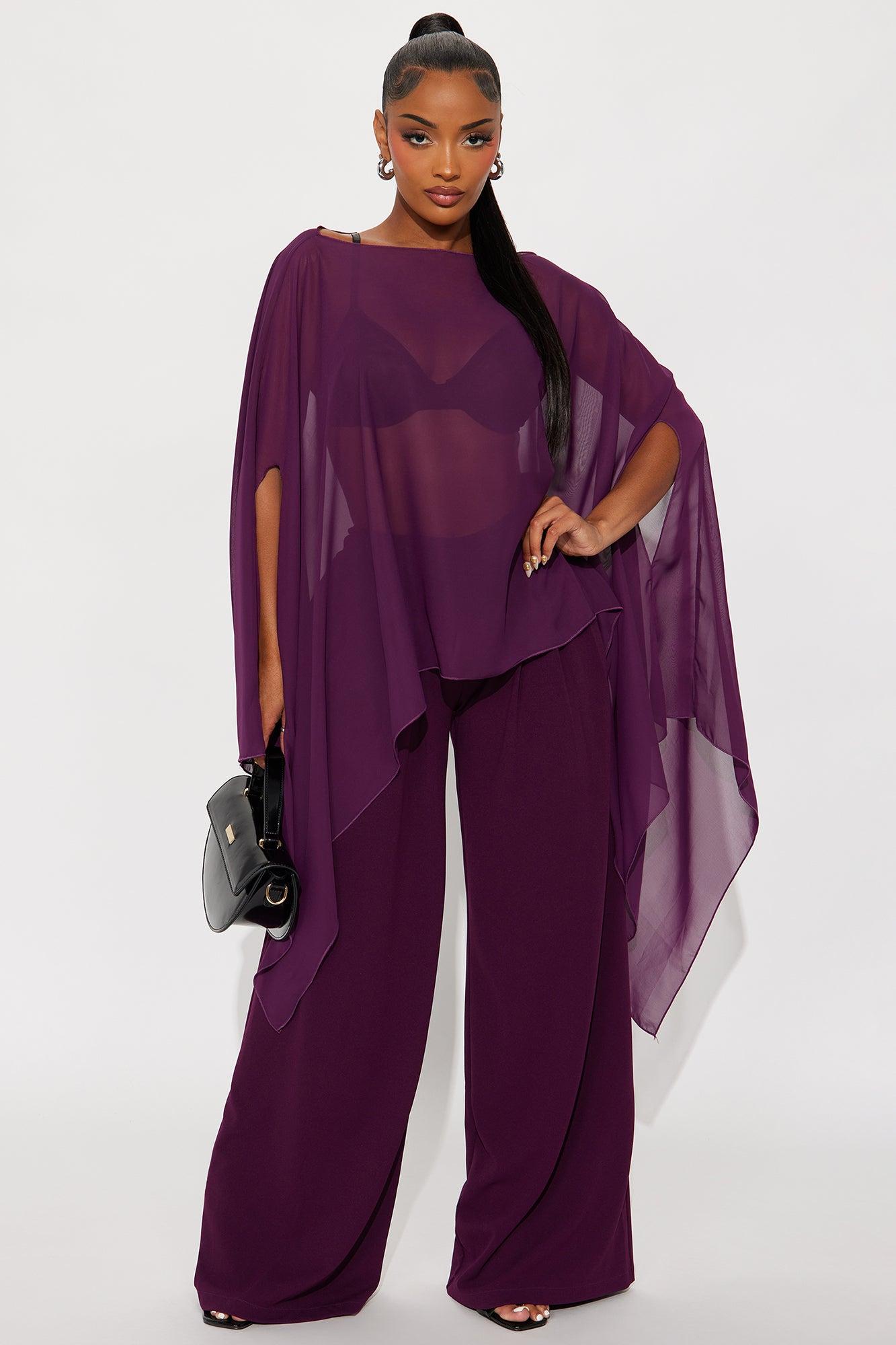 Get In Line Long Chiffon Kimono Top - Plum Female Product Image
