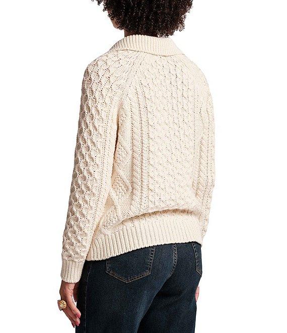 FRANCES VALENTINE Pima Cotton Button Front Long Sleeve Fisherman Cardigan Product Image