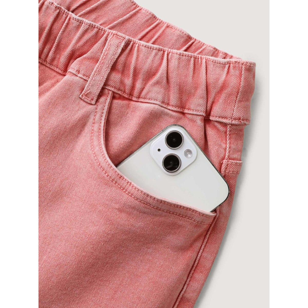 Plus Size Waist Drawstring Rolled Hem Jeans Women Denimdustypink Playful Roll Hem Medium stretch Slanted pocket Jeans BloomChic 24/3X Product Image