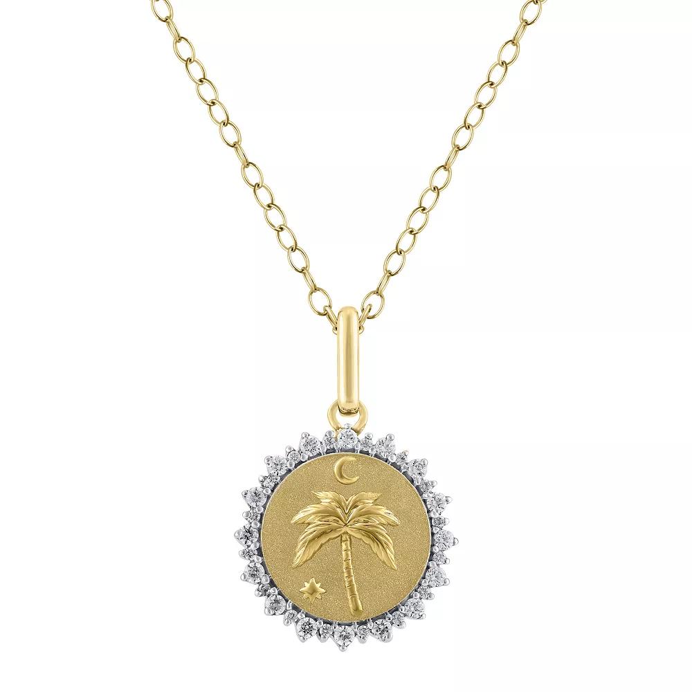 Royal Aura Sterling Silver 1/4 Carat T.W. Diamond Medallion Palm Tree Pendant Necklace, Women's, Size: 18", Gold Tone Product Image