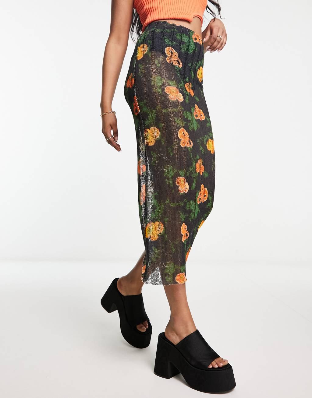 COLLUSION blur floral knitted beach skirt in multi Product Image