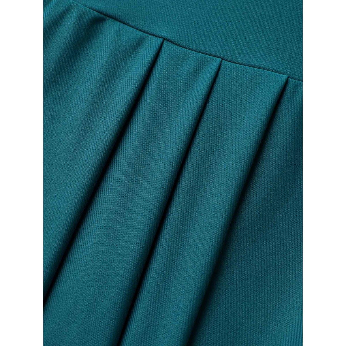 Plus Size Belted Lotus Leaf Sleeve Swim Dress Women's Swimwear Teal Beach Bodycon Overlap Collar High stretch Curve Swim Dresses BloomChic 28/5X Product Image