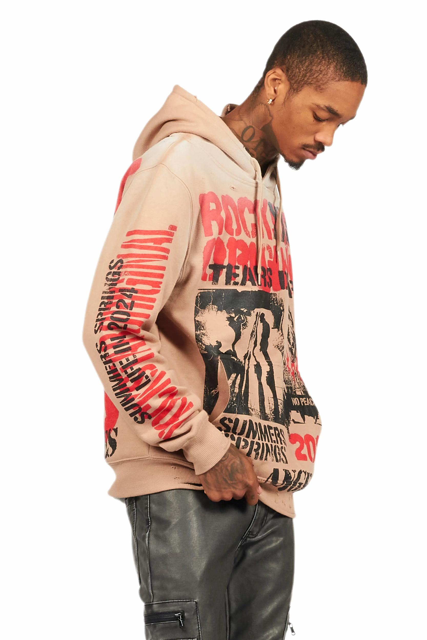 Omer Khaki Distressed Graphic Hoodie Male Product Image