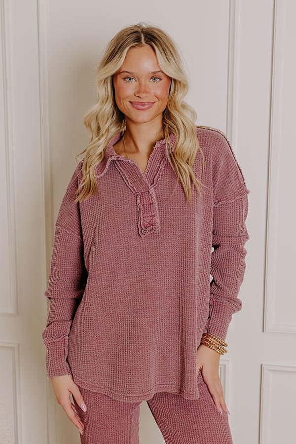 Cozy Haven Vintage Wash Knit Top in Sangria Product Image