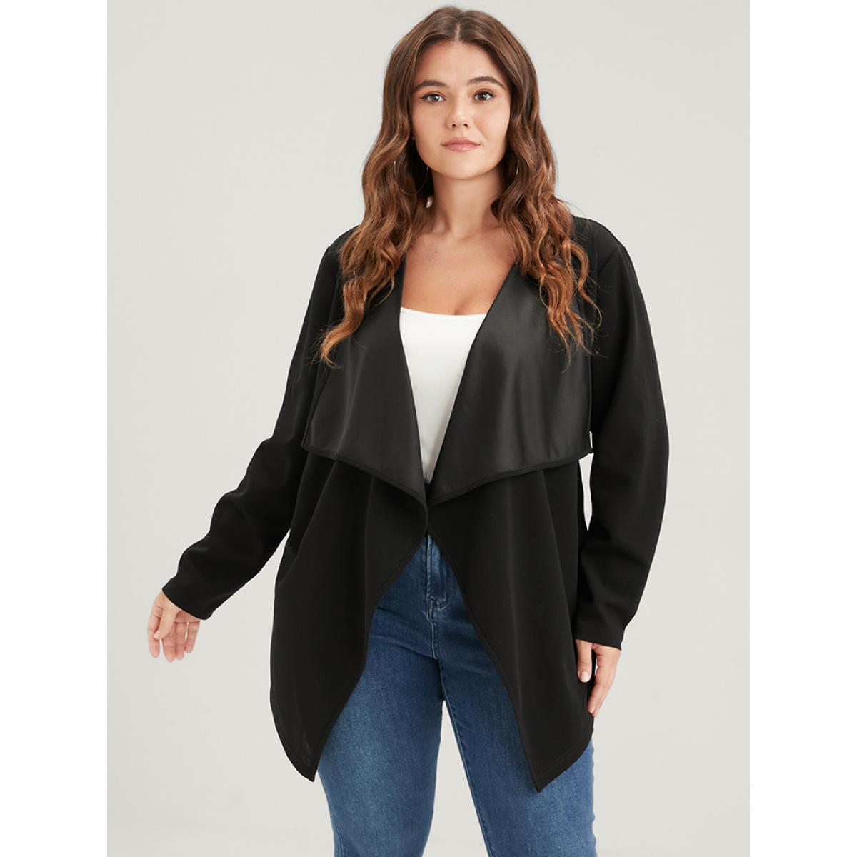 Plus Size Plain Asymmetrical Hem Waterfall Collar Ties Coat Women Black Elegant Belted Loose Ladies Dailywear Winter Coats BloomChic 18-20/2X Product Image