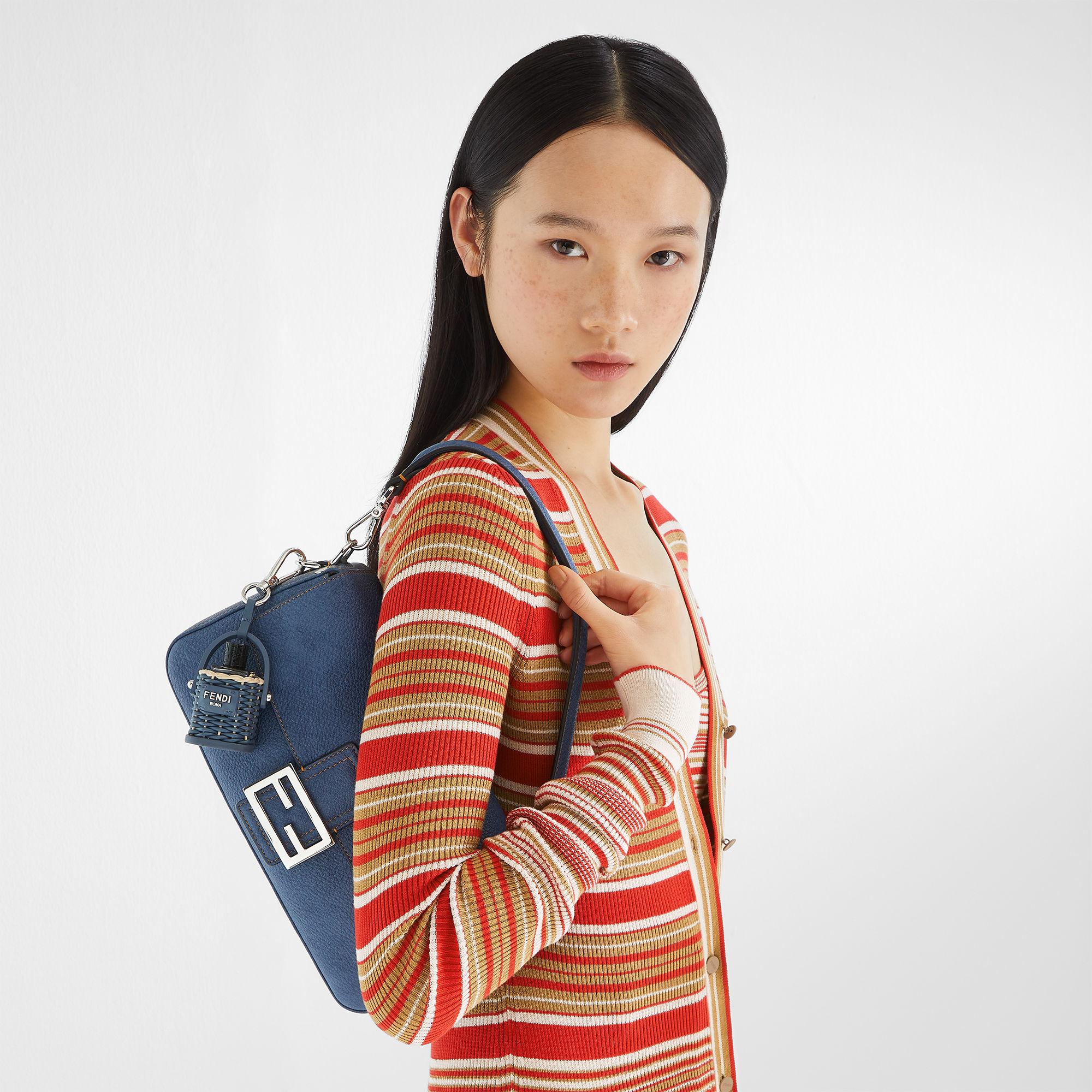 BaguetteDenim-effect blue leather bag Product Image