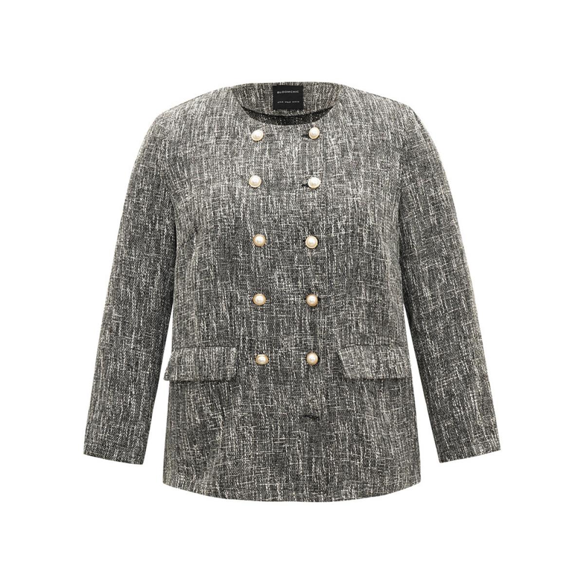 Plus Size Tweed Plisse Double Breasted Flap Pocket Coat Women Black Casual Texture Ladies Dailywear Winter Coats BloomChic 10/M Product Image