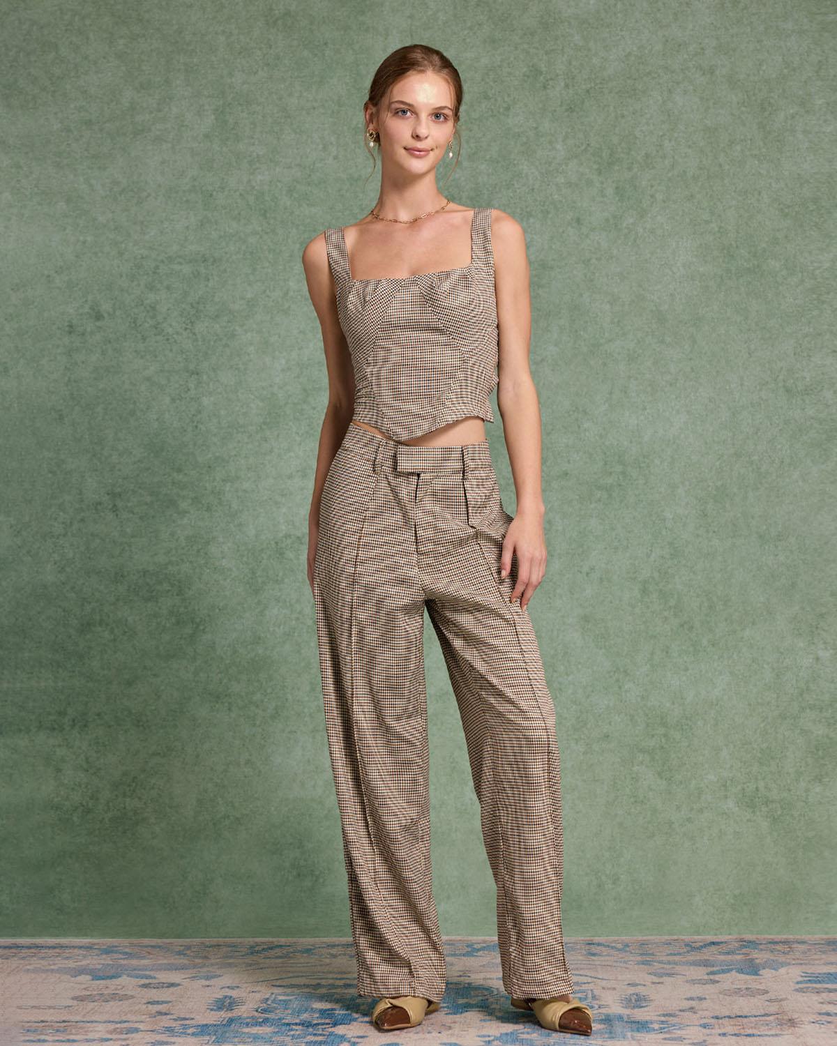 Brown Plaid Square Neck Cami Top Product Image