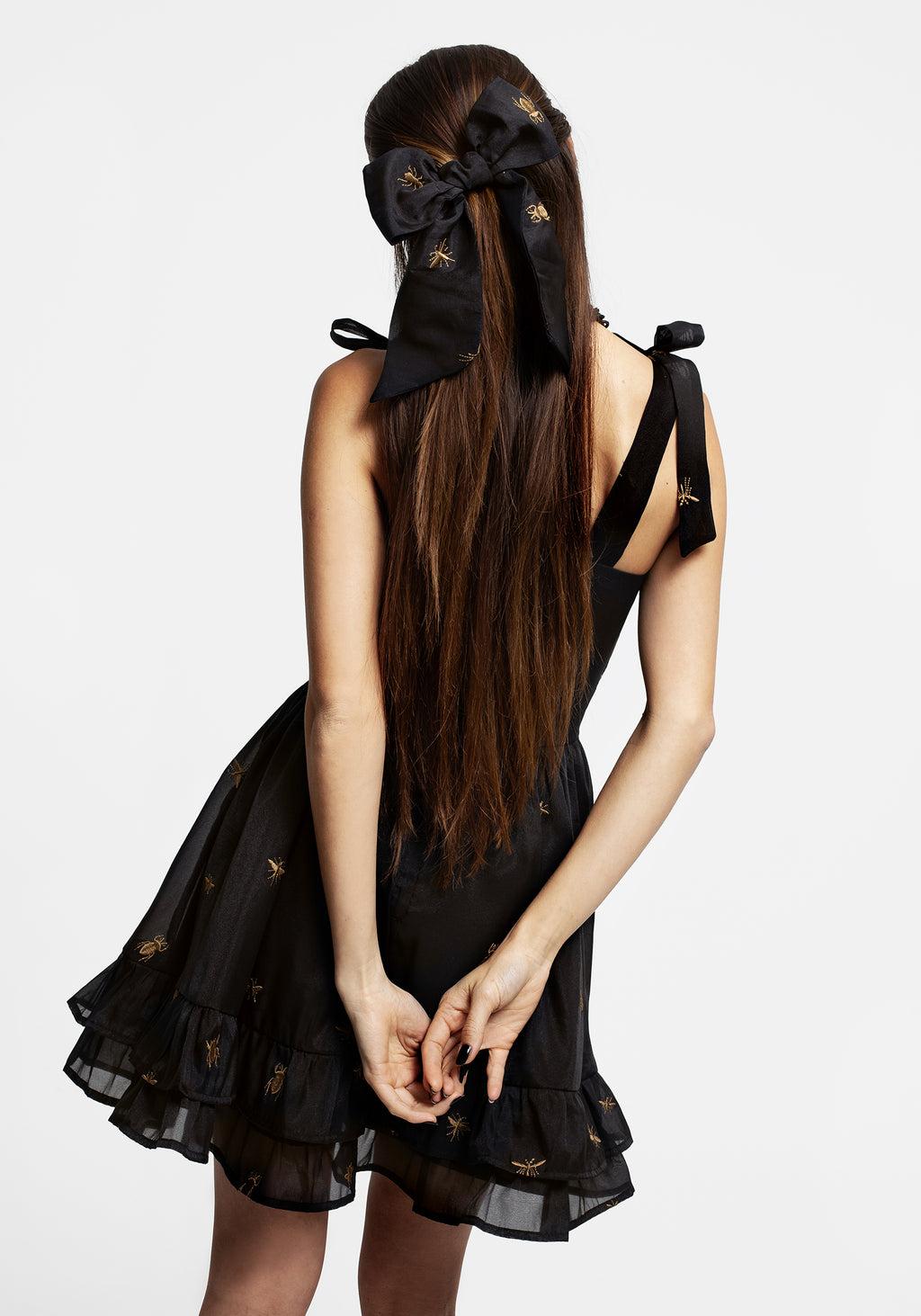 Insectarium Embroidered Organza Bow Barrette Hair Clip Product Image