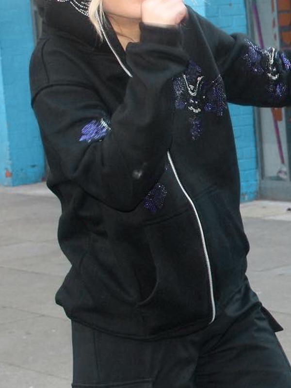 Street Rhinestone Print Oversized Hoodie Product Image