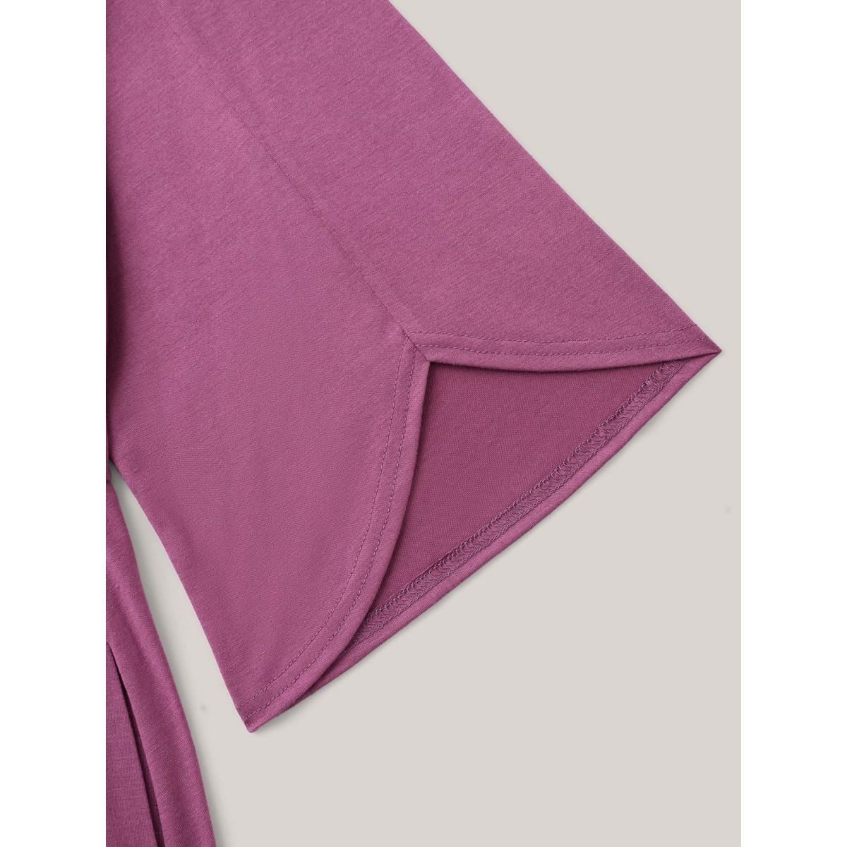 Plus Size Woven Plain Floral-Neckline Sleeveless Midi Dress Mauve Women At the Office Tucked seam Round Neck Elbow-length sleeve Curvy BloomChic 26/4X Product Image