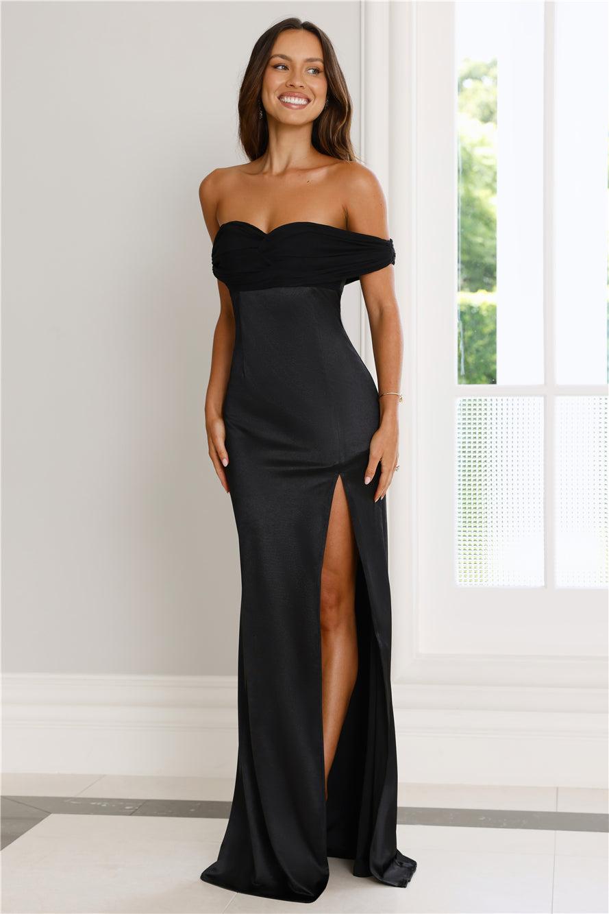 Couture Enchantment Off Shoulder Maxi Dress Black Product Image