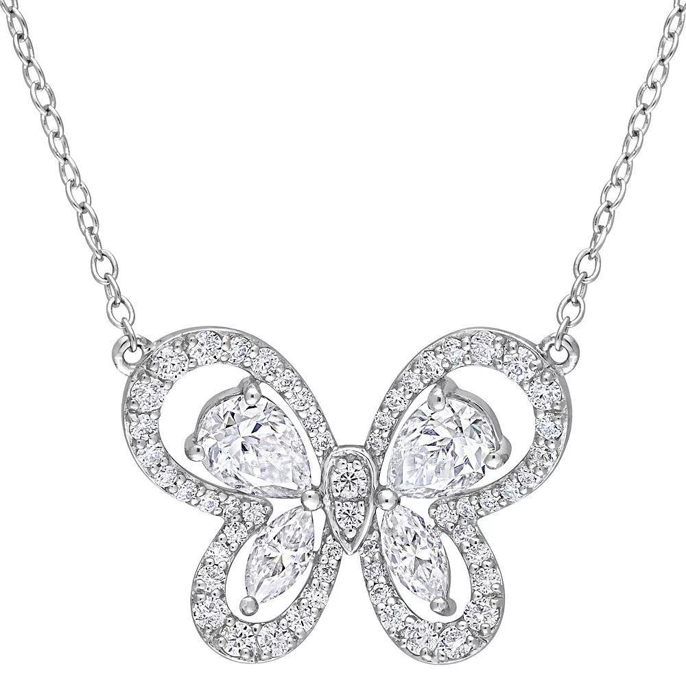 Stella Grace Sterling Silver 1 3/4 Carat T.W. Lab-Created Moissanite Butterfly Necklace, Women's, Size: 17" Product Image