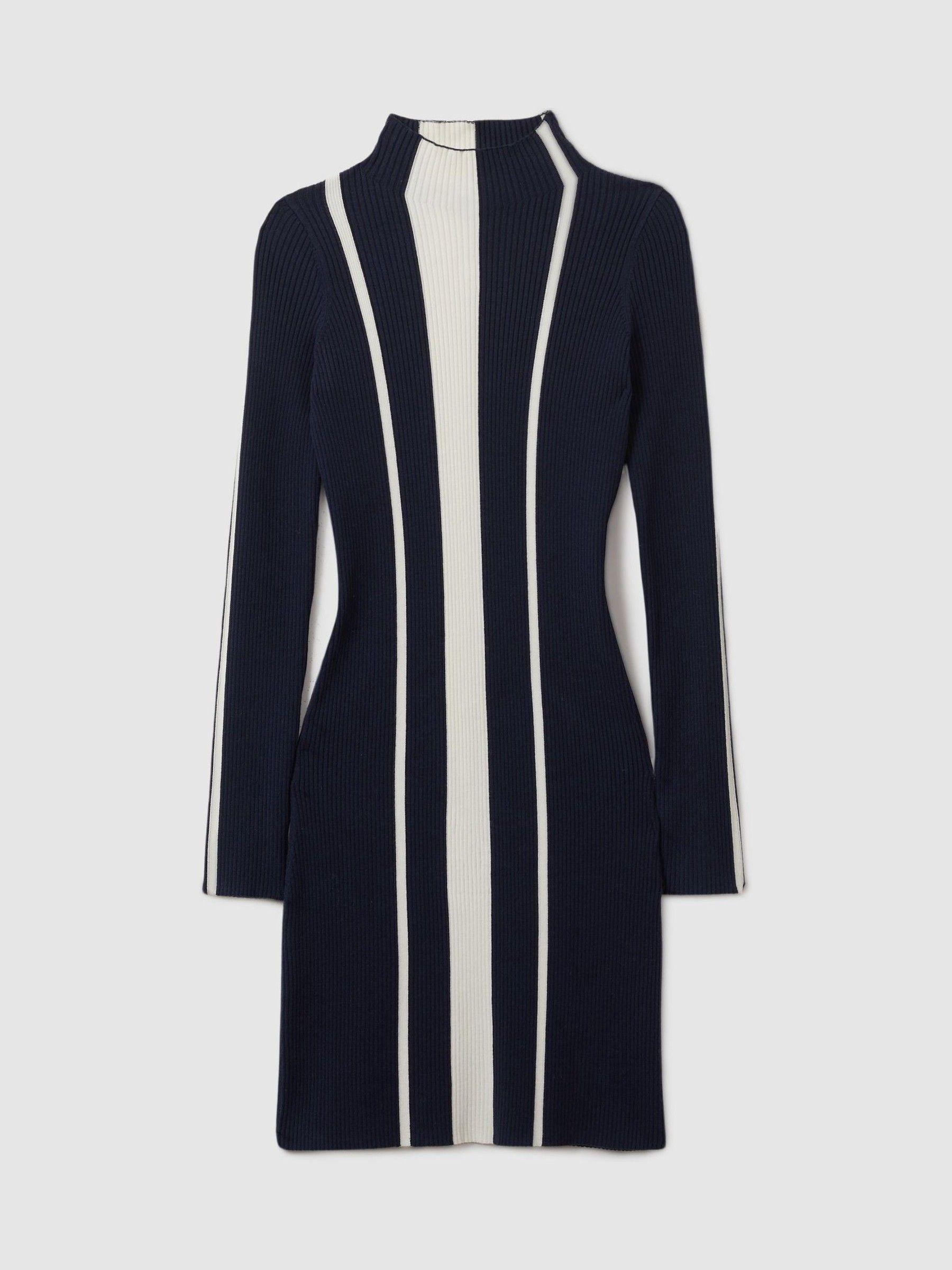Ribbed Striped Mini Dress in Navy/Ivory Product Image