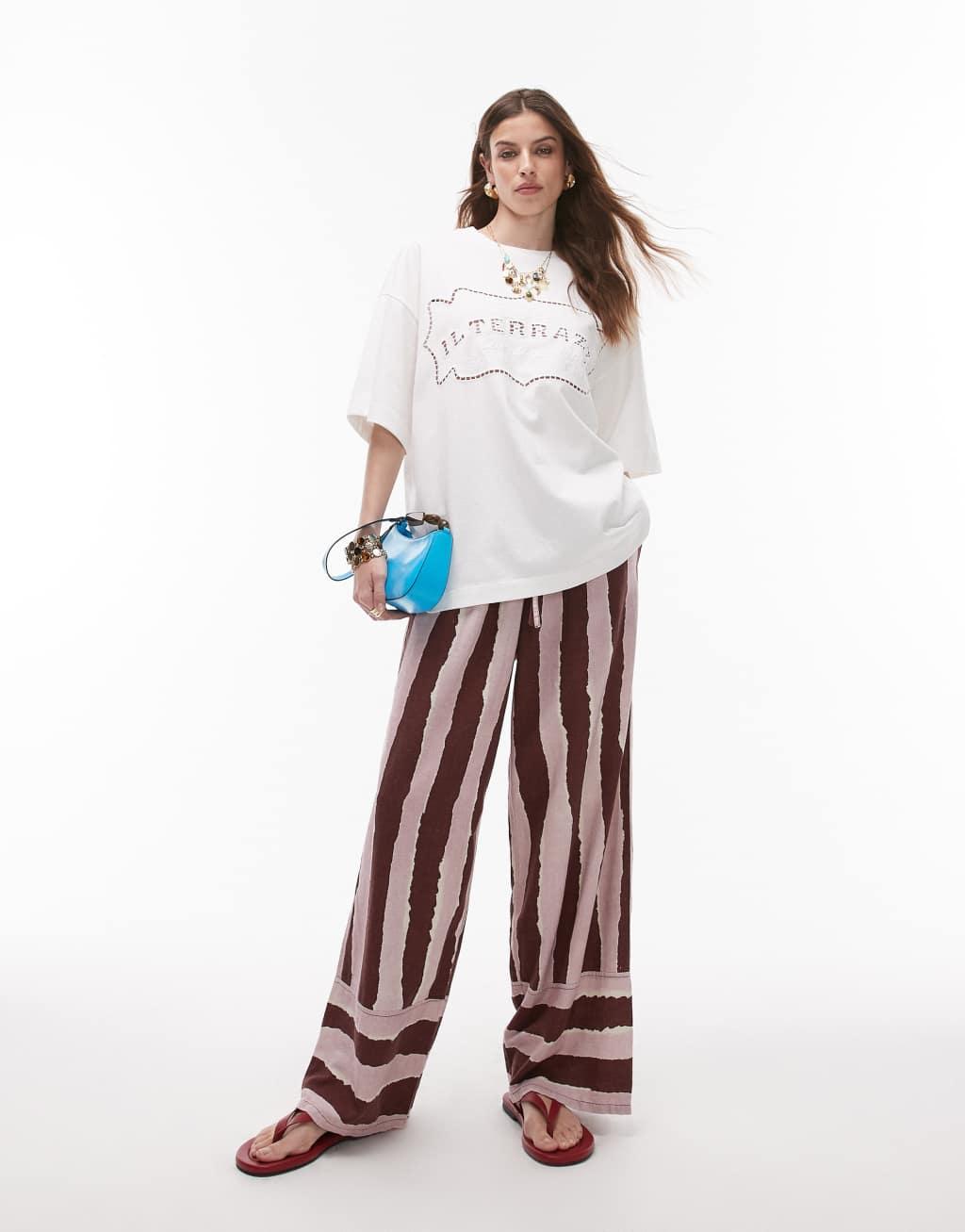 Topshop La Terezza cutwork oversized tee in white Product Image