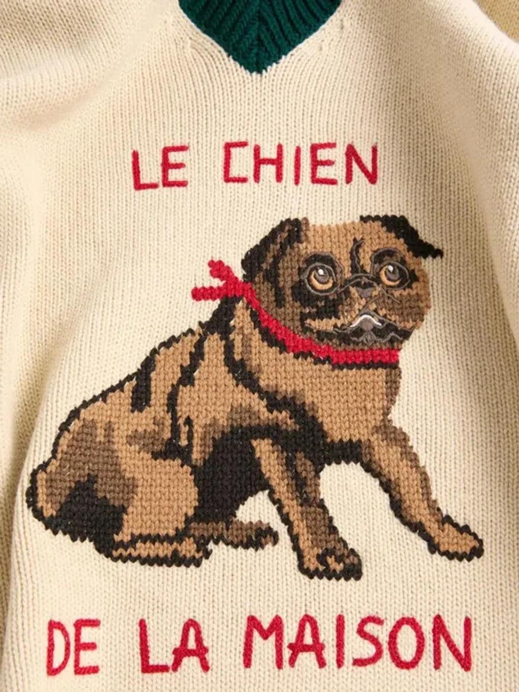 VALENTINO Embroidered V-neck Crewneck Sweater With Ribbed Trim In White Product Image