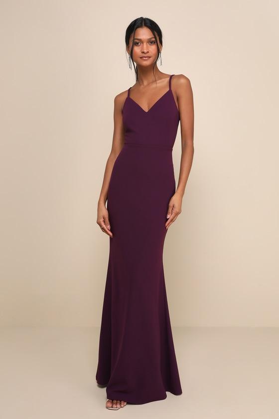 Moments of Bliss Purple Backless Mermaid Maxi Dress Product Image
