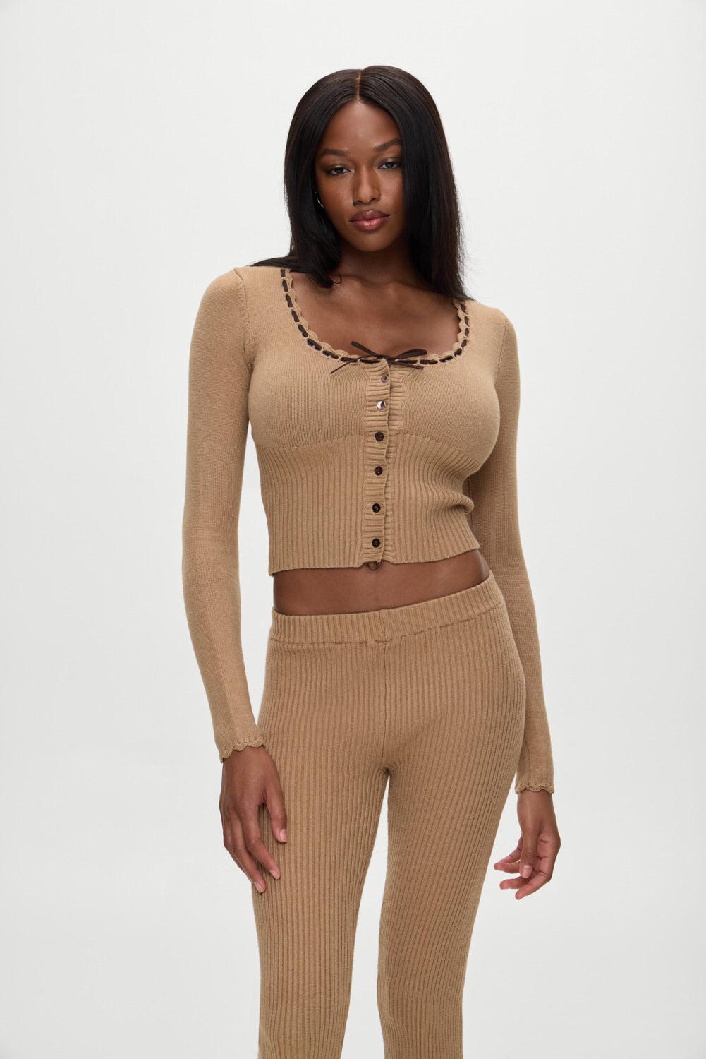 x BELLA HADID Texas Knit Cardigan - Caramel Product Image