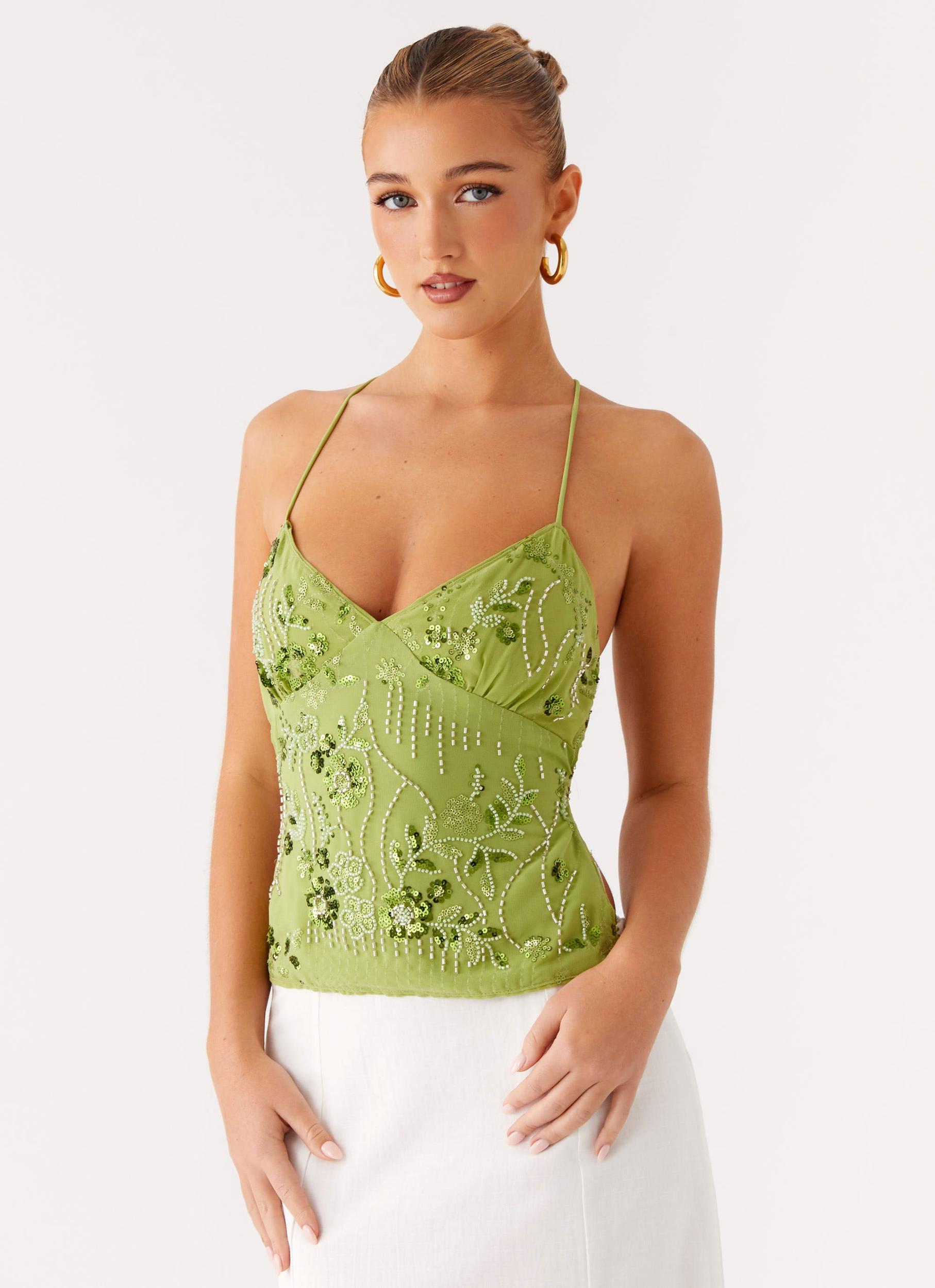 Kamilla Sequin Cami Top - Lime Product Image