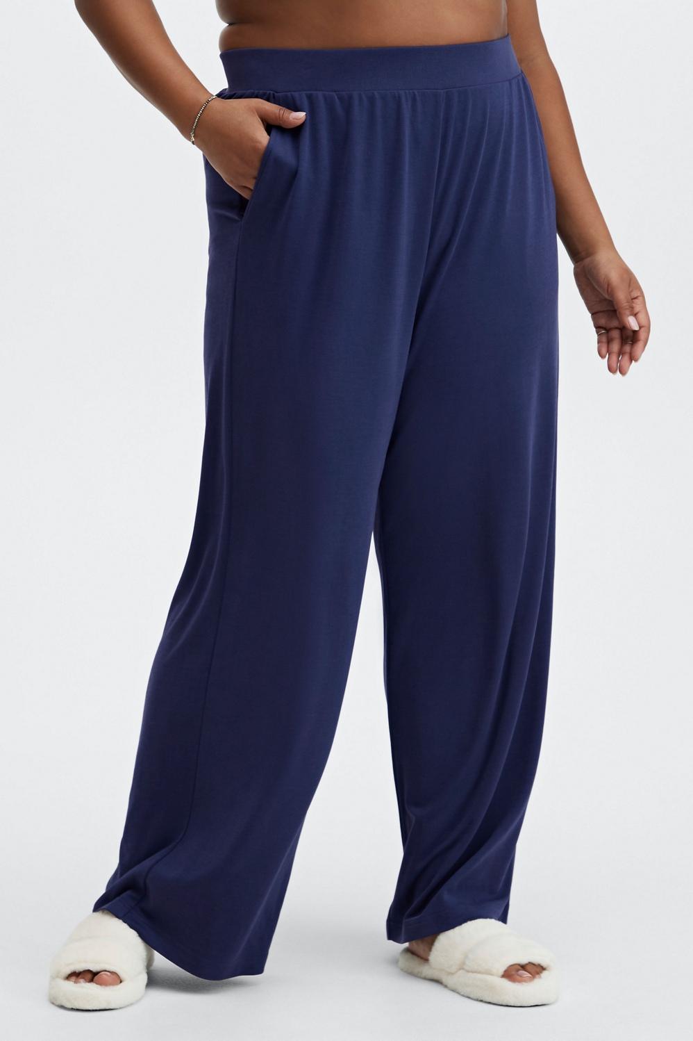 Fabletics Sleek Knit Wide Leg Pant Womens blue Size XXS Product Image