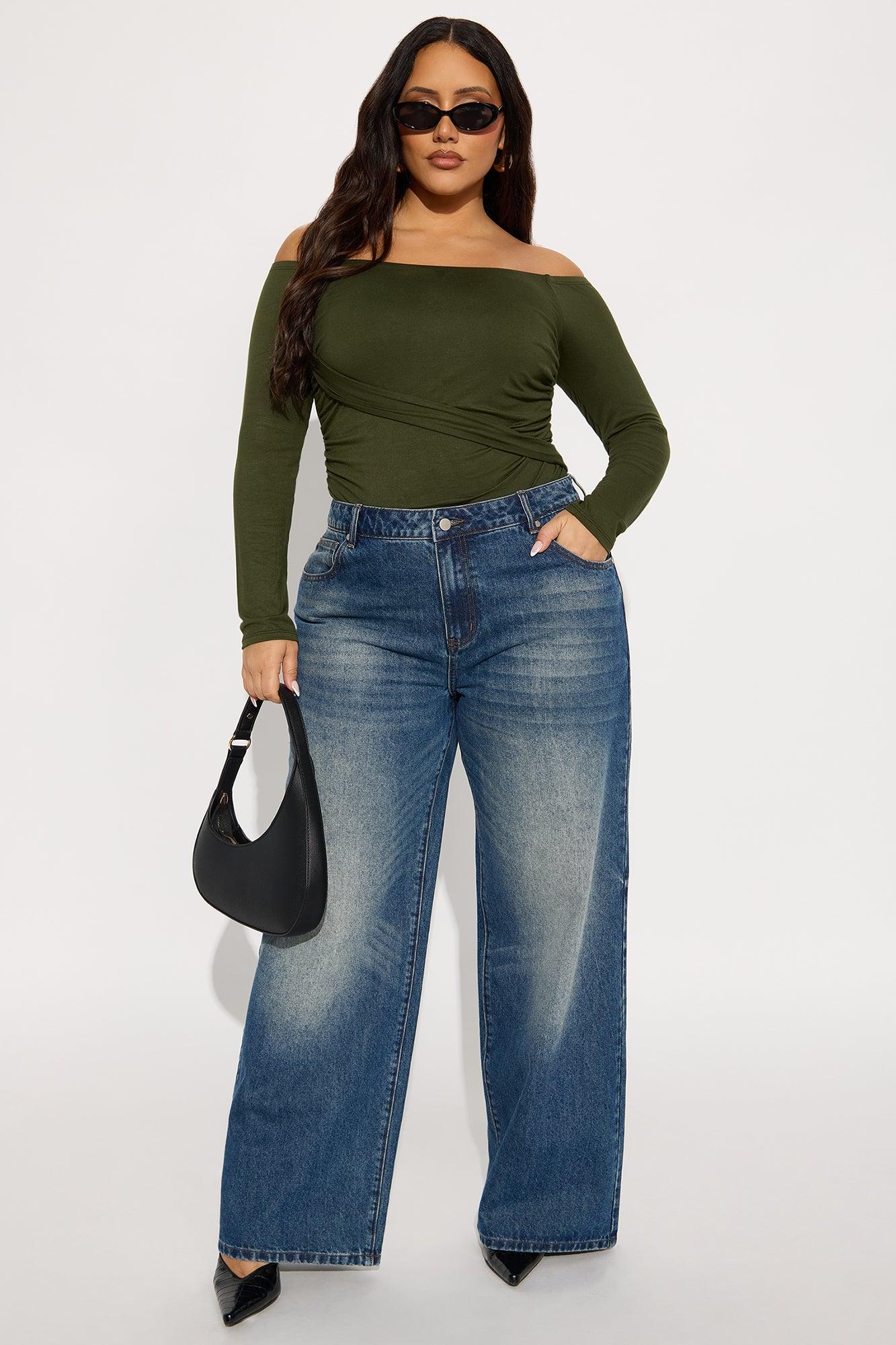 Gilda Off Shoulder Long Sleeve Bodysuit - Olive Female Product Image