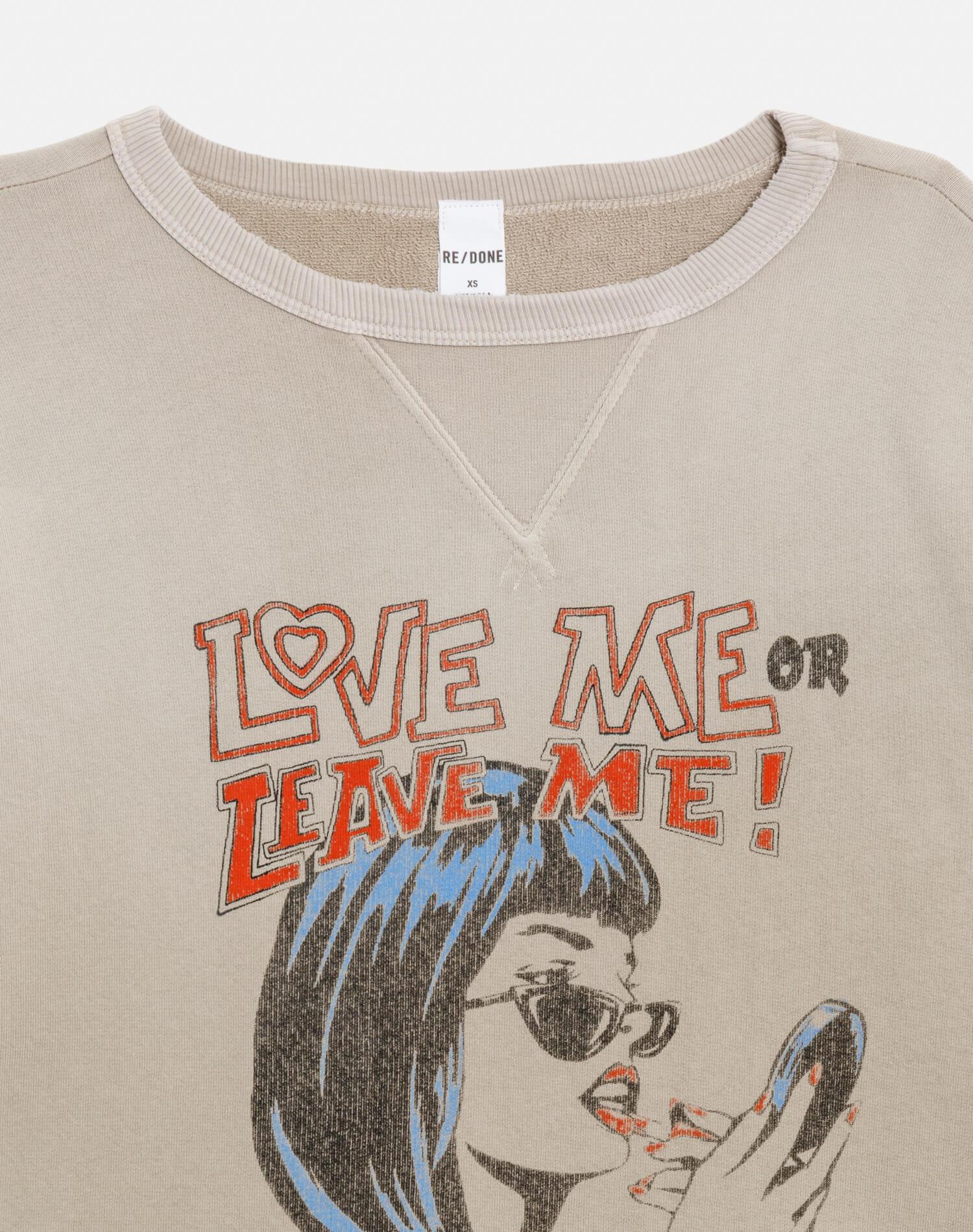 Boxy Crewneck Sweatshirt "Love Me" - Khaki Female Product Image