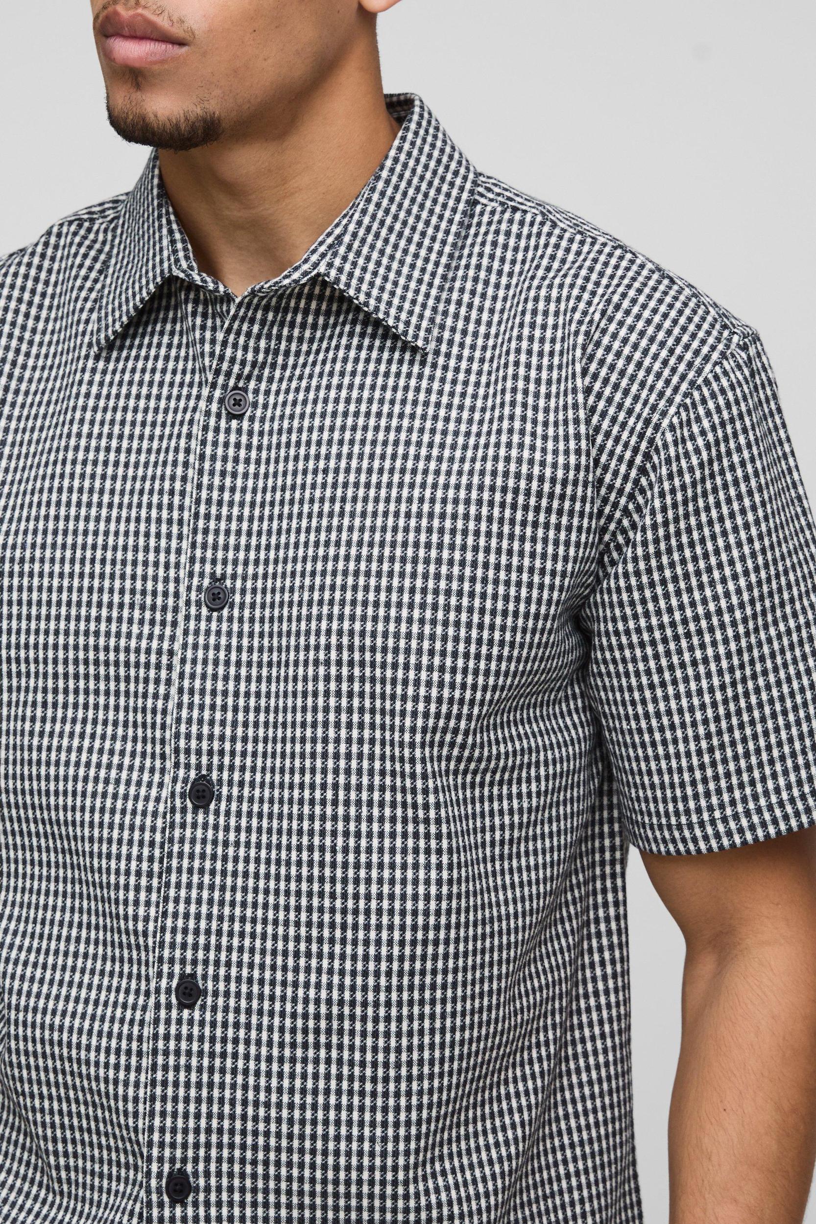 Oversized Boxy Micro Plaid Chest Pocket Shirt | boohooMAN USA Product Image