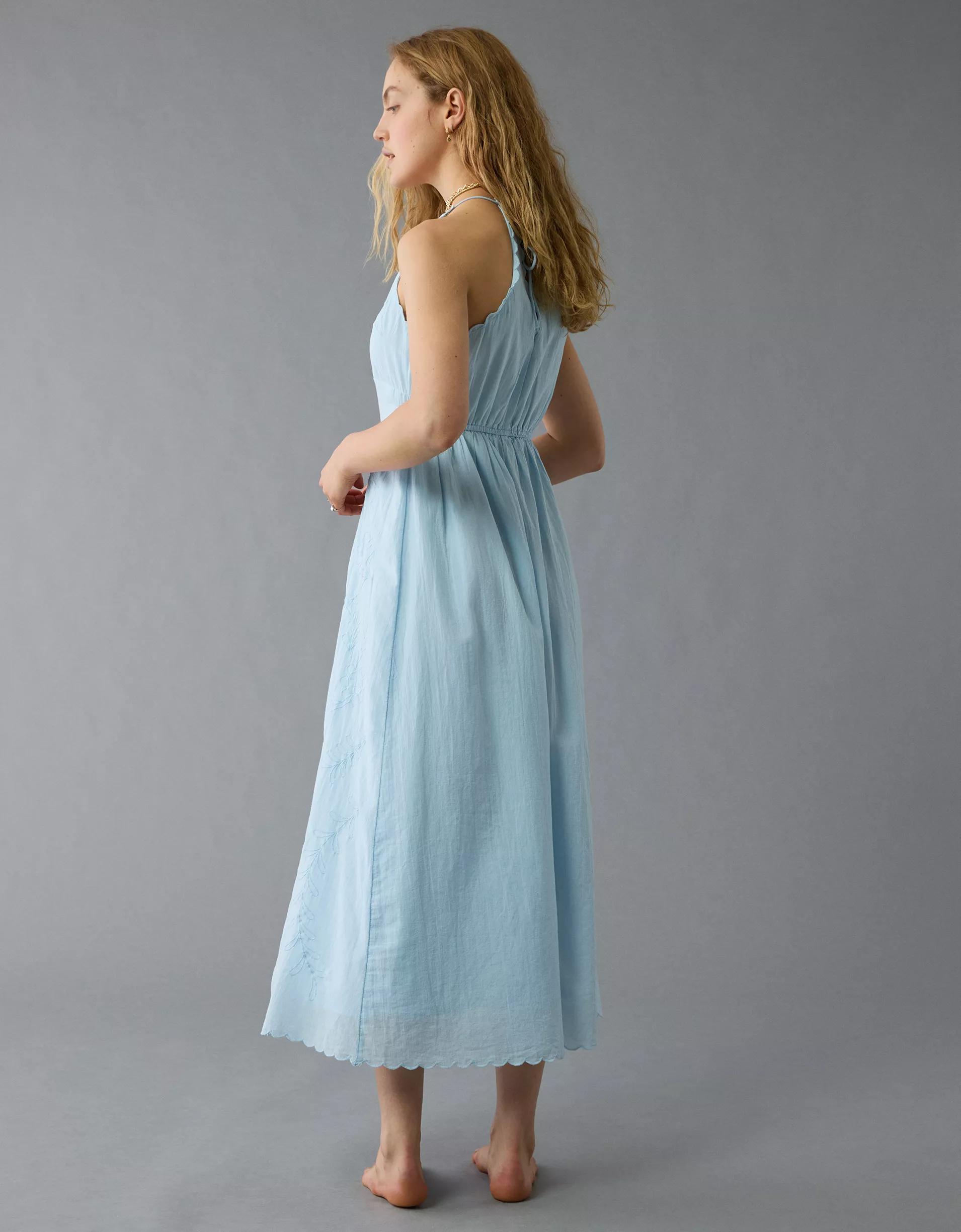 AE V-Neck Embroidered Midi Dress Product Image