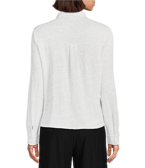Eileen Fisher Petite Classic Collar Linen Jersey Long Sleeve Button Front Shirt Product Image