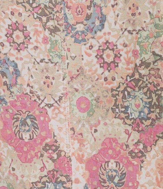 Intro Knit Jersey Floral Print Scoop Neck 3/4 Sleeve Flare Hem Top Product Image