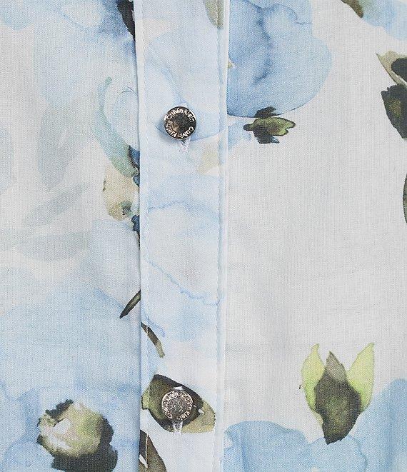 Calvin Klein Floral Cotton Crew Neck Roll Tab Sleeve Button Front Blouse Product Image