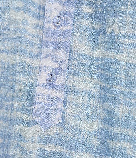 Slim Factor By Investments Julia Forever Blue Vintage Texture Print V-Neck Short Sleeve Top Product Image