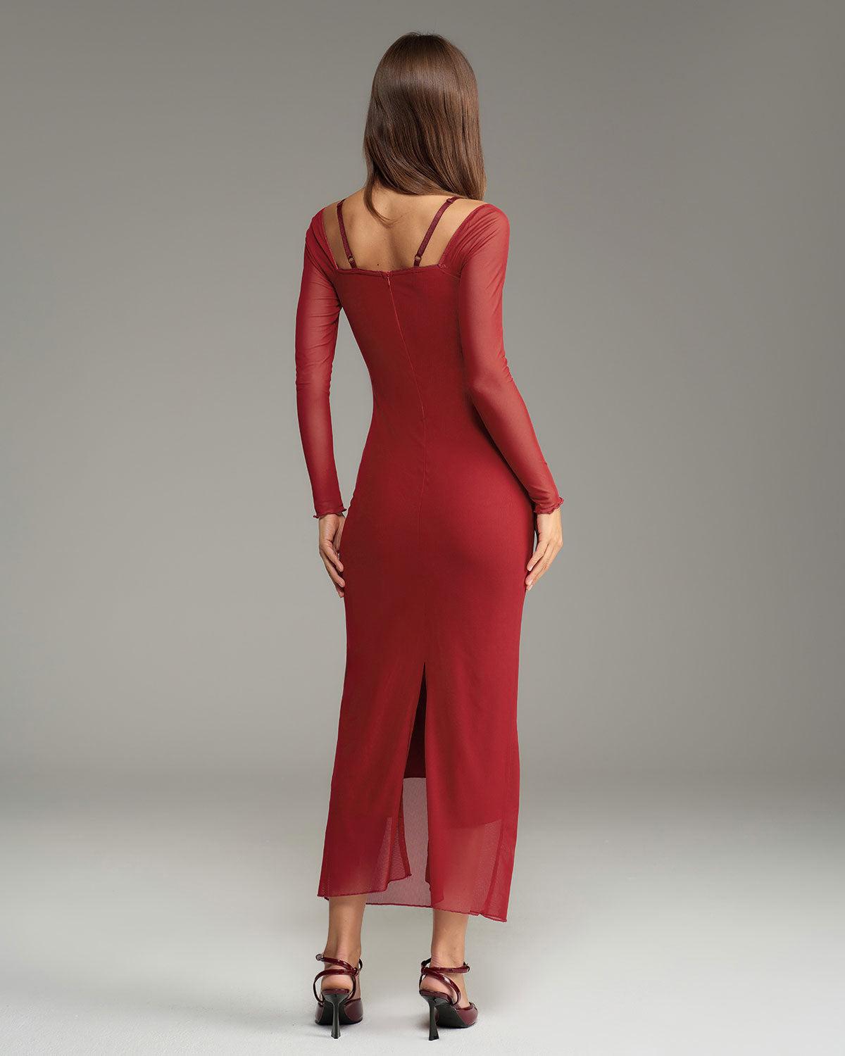 Red See Through Bodycon Maxi Dress Product Image