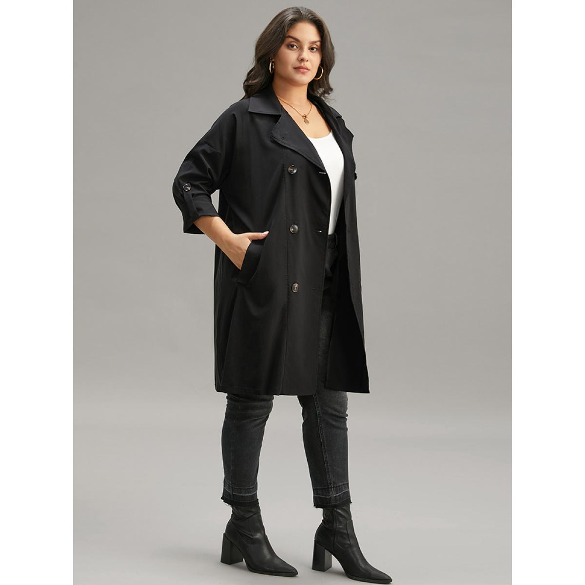 Plus Size Halloween Plain Lapel Collar Button Up Tab Sleeve Coat Women Black Casual Plain Ladies Dailywear Winter Coats BloomChic 30/6X Product Image