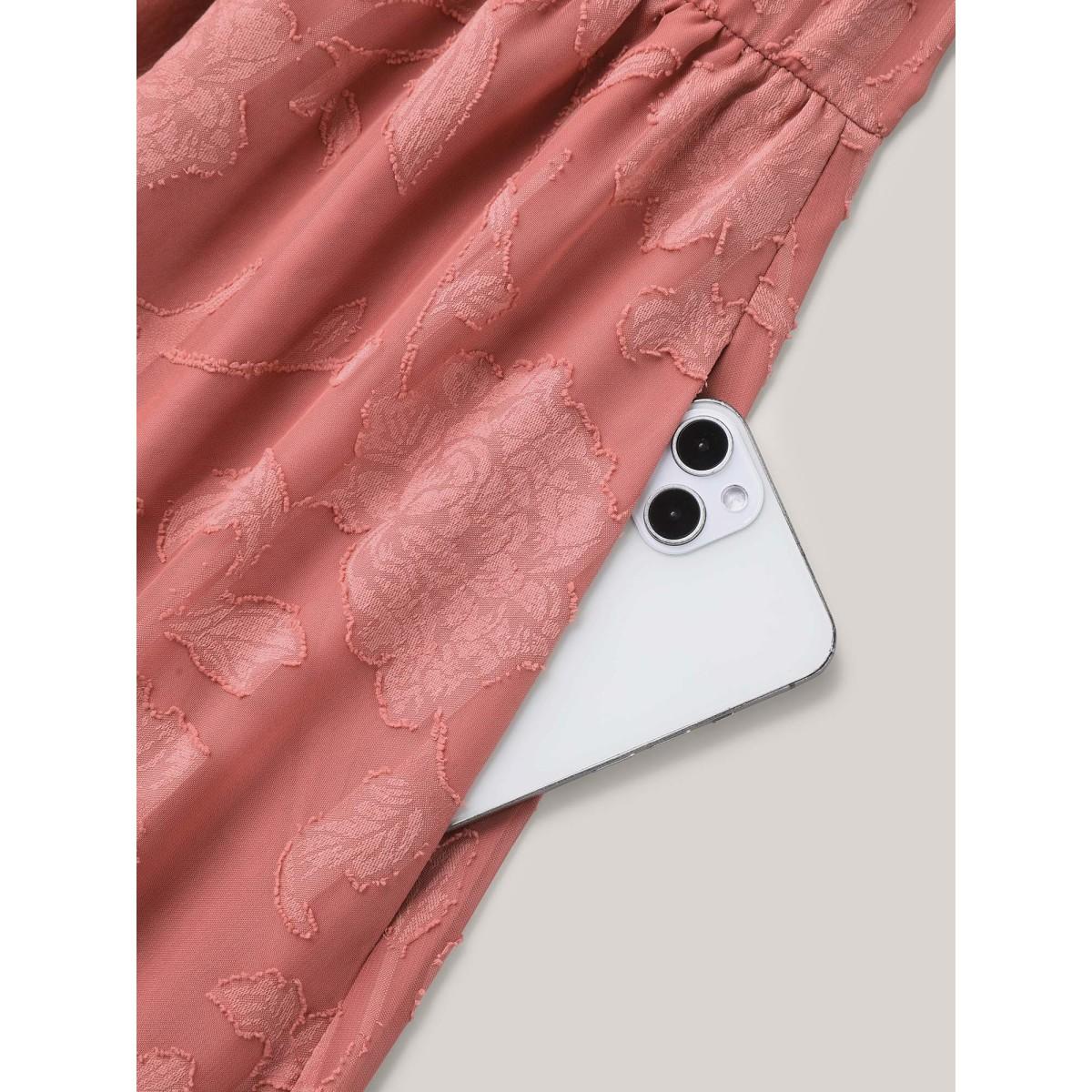 Plus Size Textured Surplice Neck Flared Sleeve Midi Dress Rouge Women Elegant Texture Overlap Collar Short sleeve Curvy BloomChic 22-24/3X Product Image