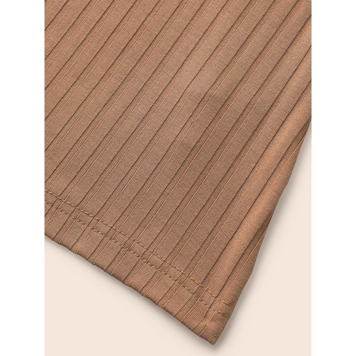 Plus Size Crew Neck Pit Strip Contrast Trim T-shirt LightBrown Women Casual Texture Round Neck Everyday T-shirts BloomChic 10/M Product Image