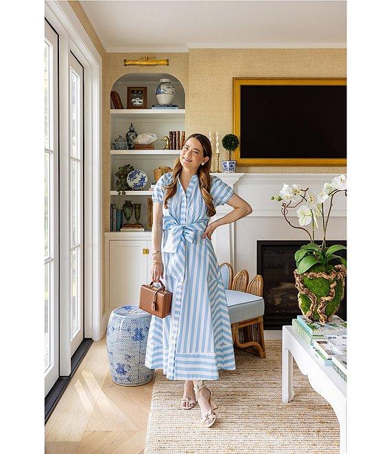 SAIL to SABLE x Style Charade Stripe Button Down Collar Short Sleeve Tie Front Midi Dress Product Image