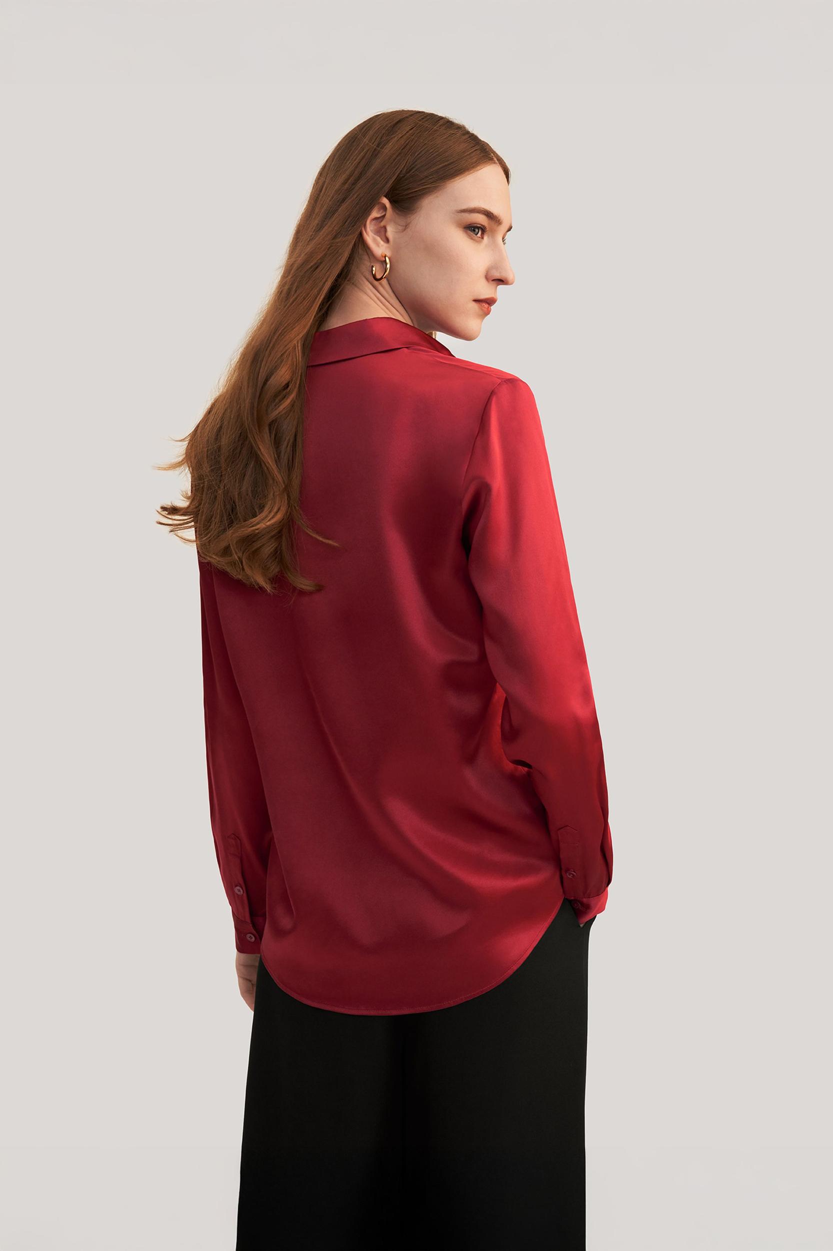 LILYSILK Silk Shirt Women - Dark Gray Mulberry Silk - Non-Toxic Dyes Concealed Mother-Of-Pearl Buttons Blouse Petite M Product Image