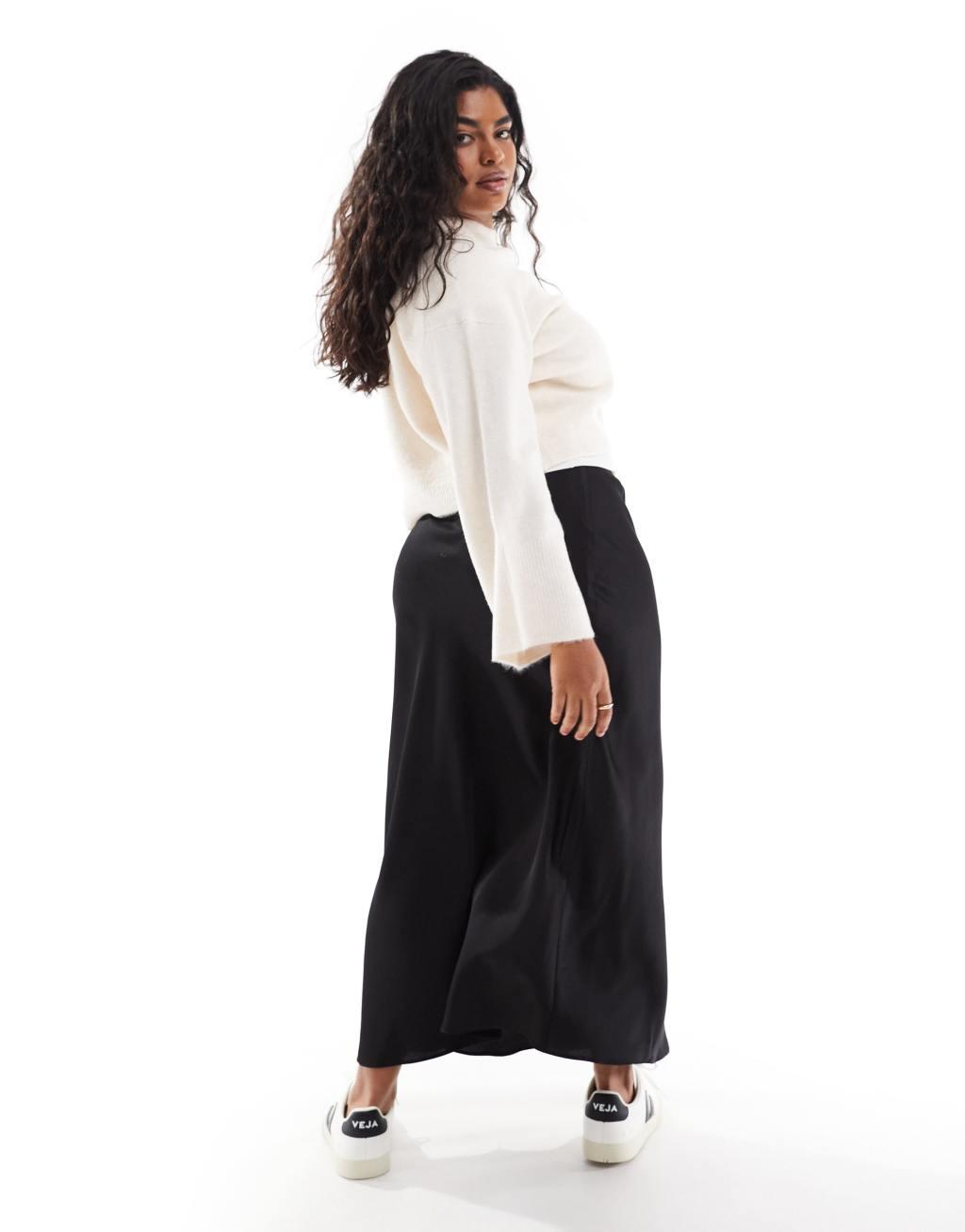 ASOS DESIGN Curve satin bias midi skirt Product Image