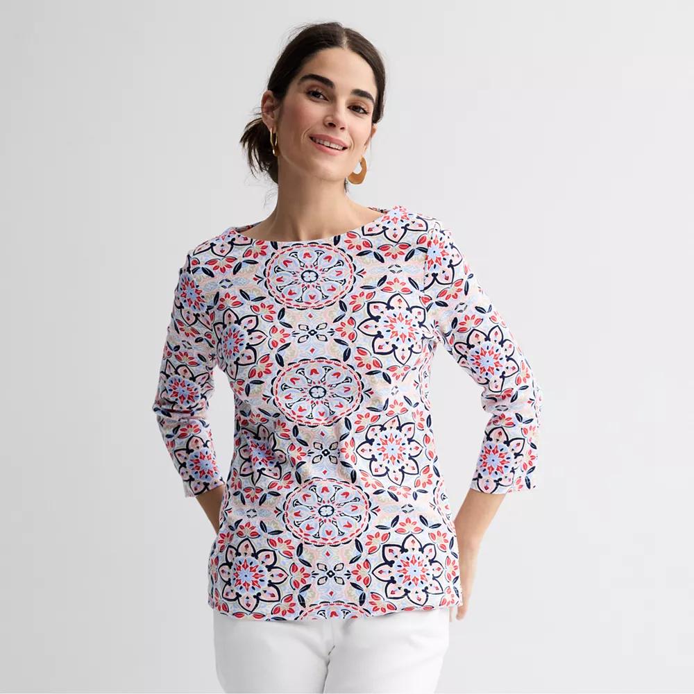 Petite Croft & Barrow® Boatneck Top, Women's, Size: Small Petite, Pink Fancy Medallion Product Image