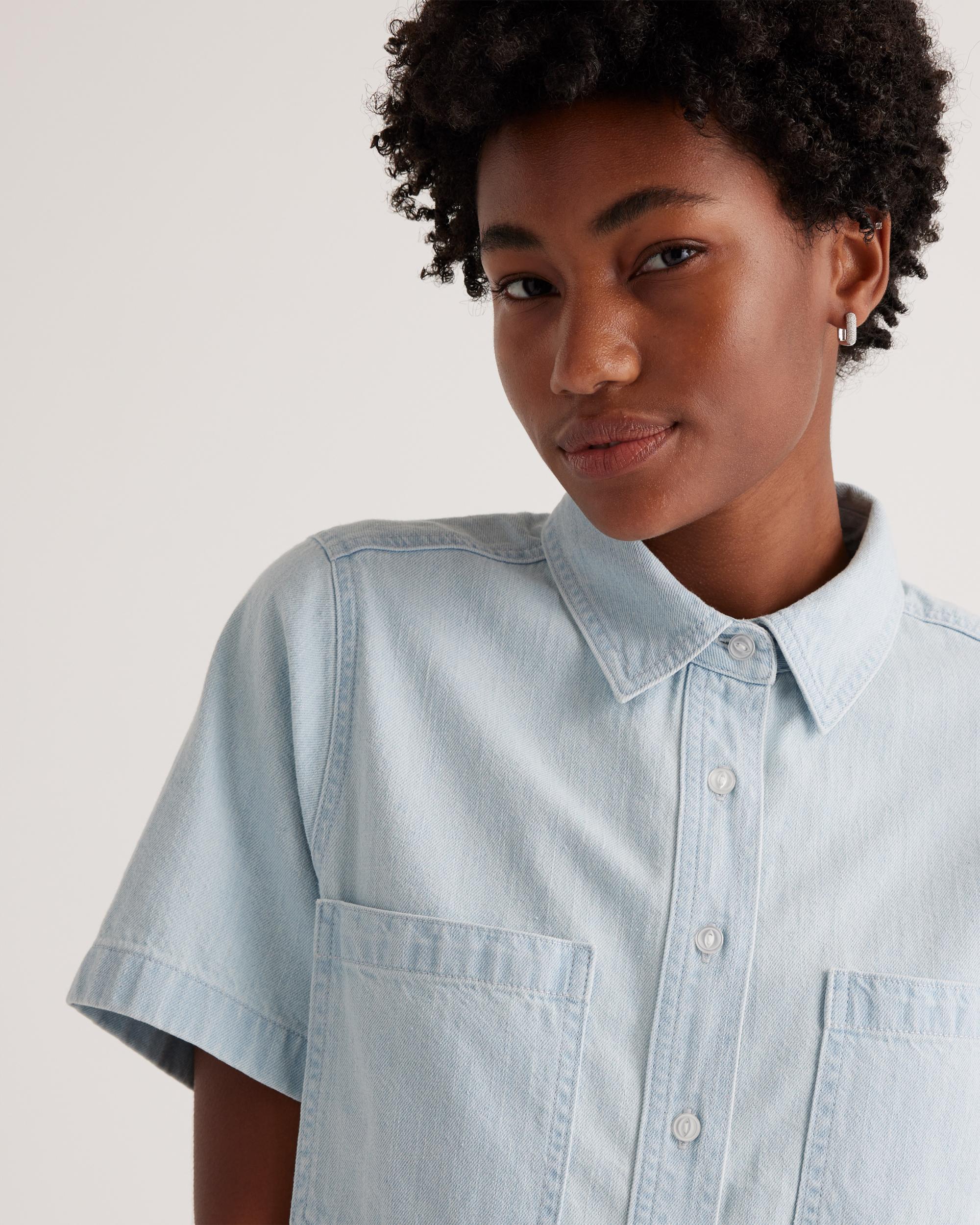 Quince | Women's Distressed Denim Short Sleeve Shirt Cotton Product Image