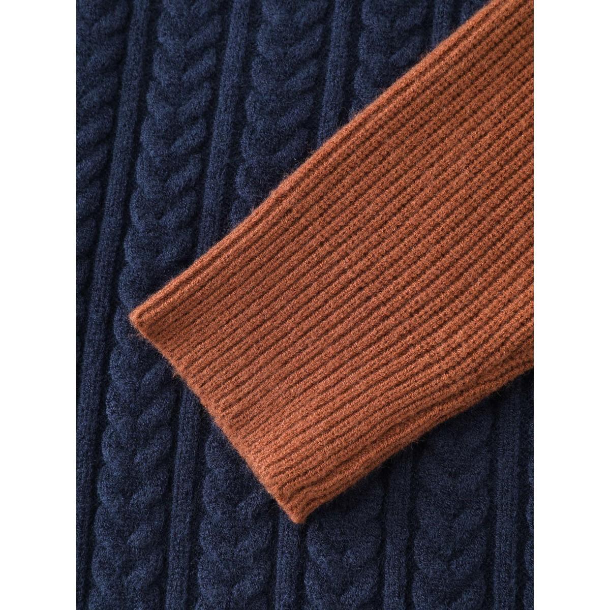 Plus Size Supersoft Colorblock Half Zipper Pullover Indigo Women Leisure Loose Long Sleeve Polo Casual Pullovers BloomChic 10/M Product Image