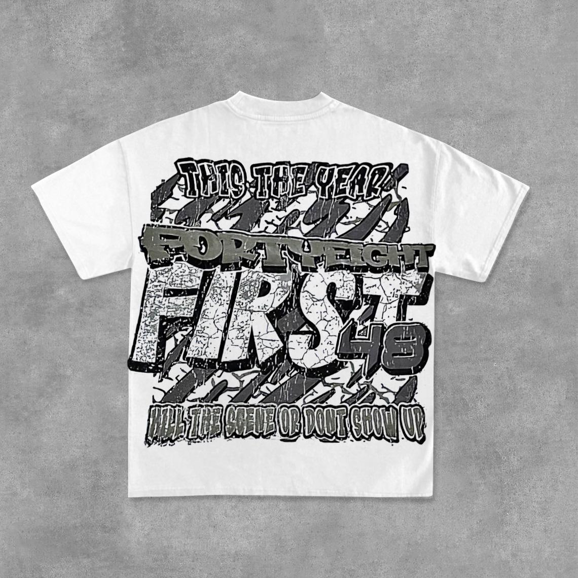 Retro First Number 48 Graphic Cotton T-Shirt Product Image