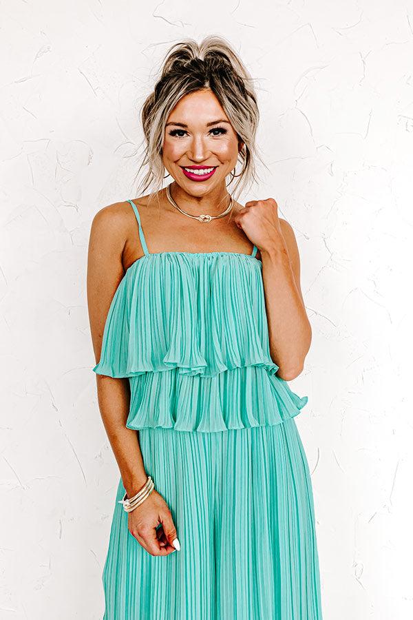 Visiting Italy Pleated Top In Aqua Product Image