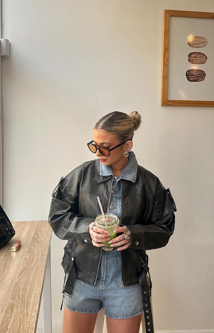 Jessica Anne PU Washed Black Jacket Girls Product Image