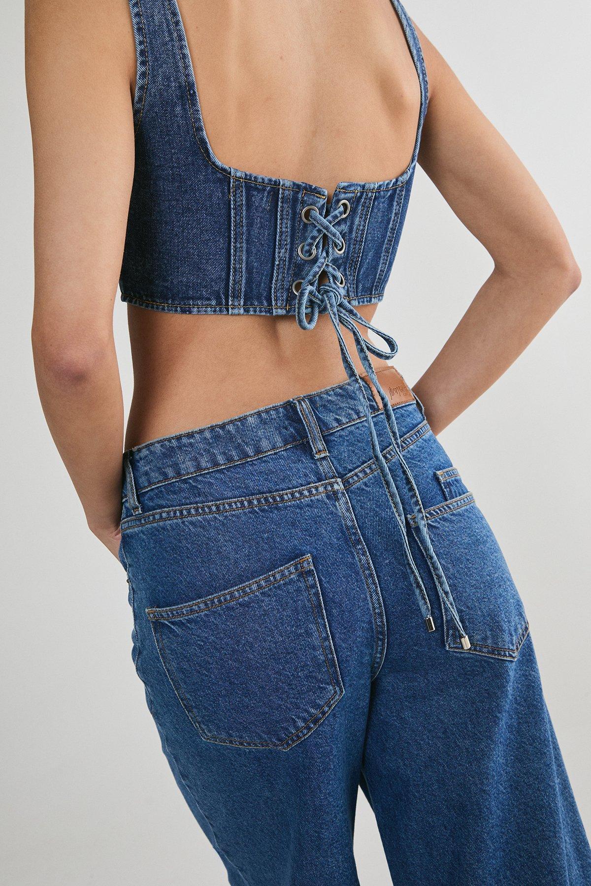 Lace Back Detail Denim Corset Top Product Image