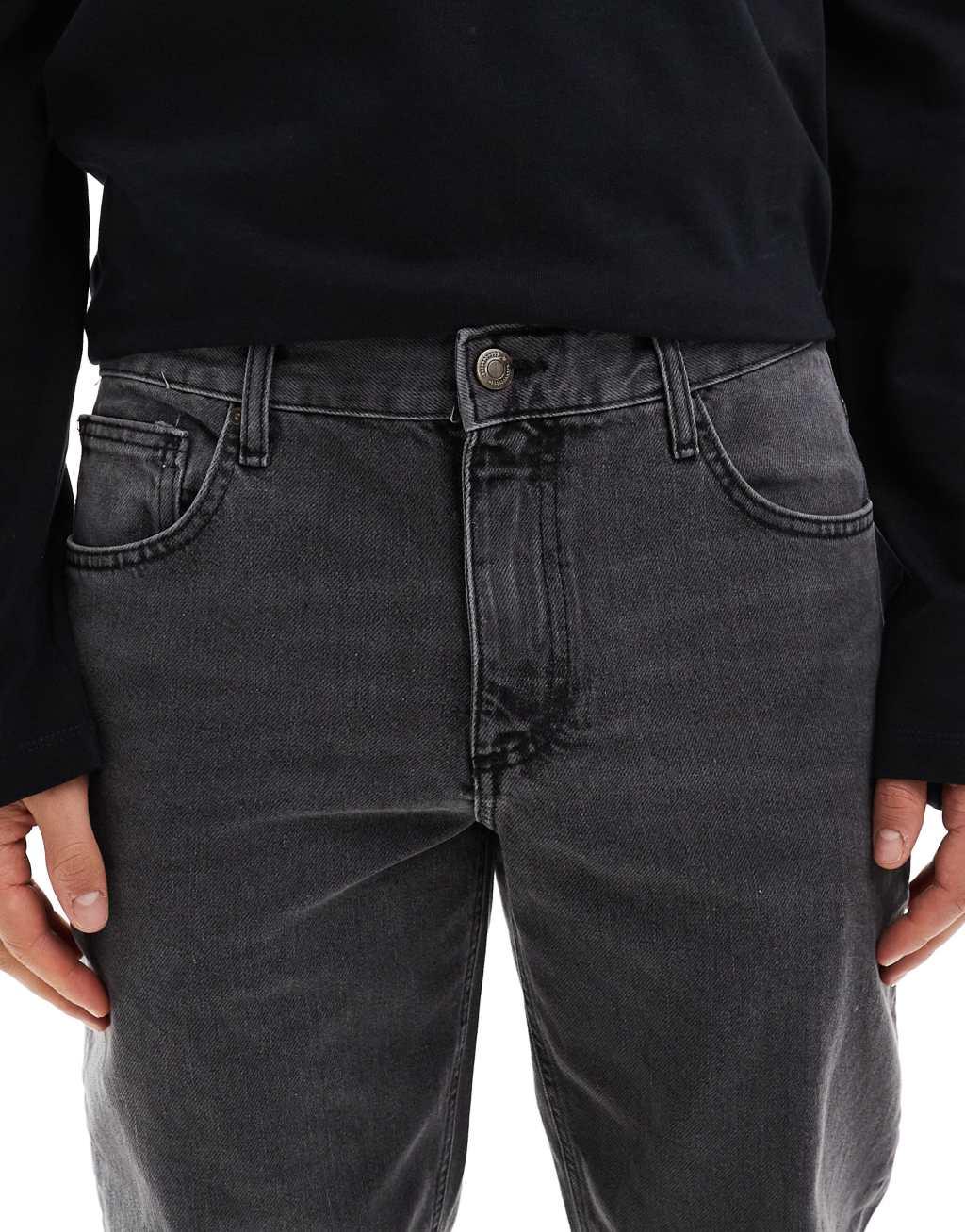ASOS DESIGN tapered fit jeans in washed black  Product Image