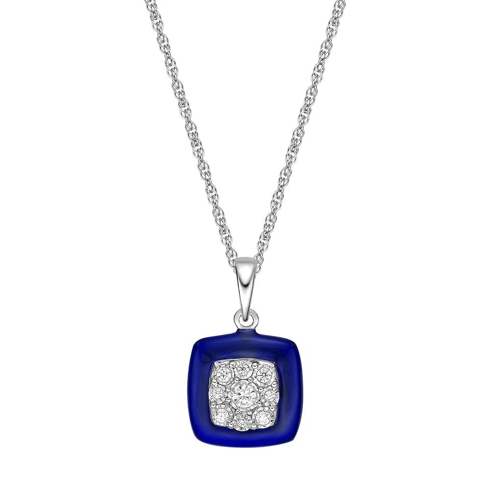 Gemminded Sterling Silver 1/10 Carat T.W. Diamond Blue Ceramic Pendant, Women's, Size: 18" Product Image